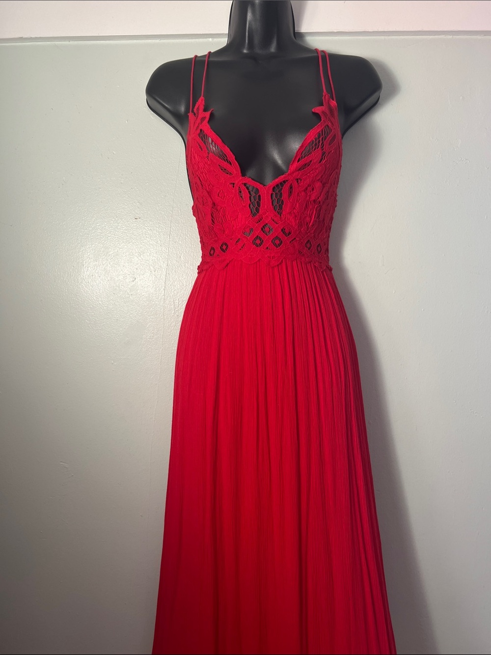 Free People Red Lace Bodice Maxi Dress